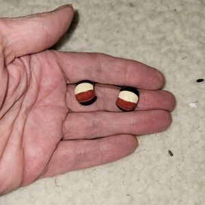 Vintage Red‎ White Blue Enamel Dome Stud Earrings Gold Tone Retro